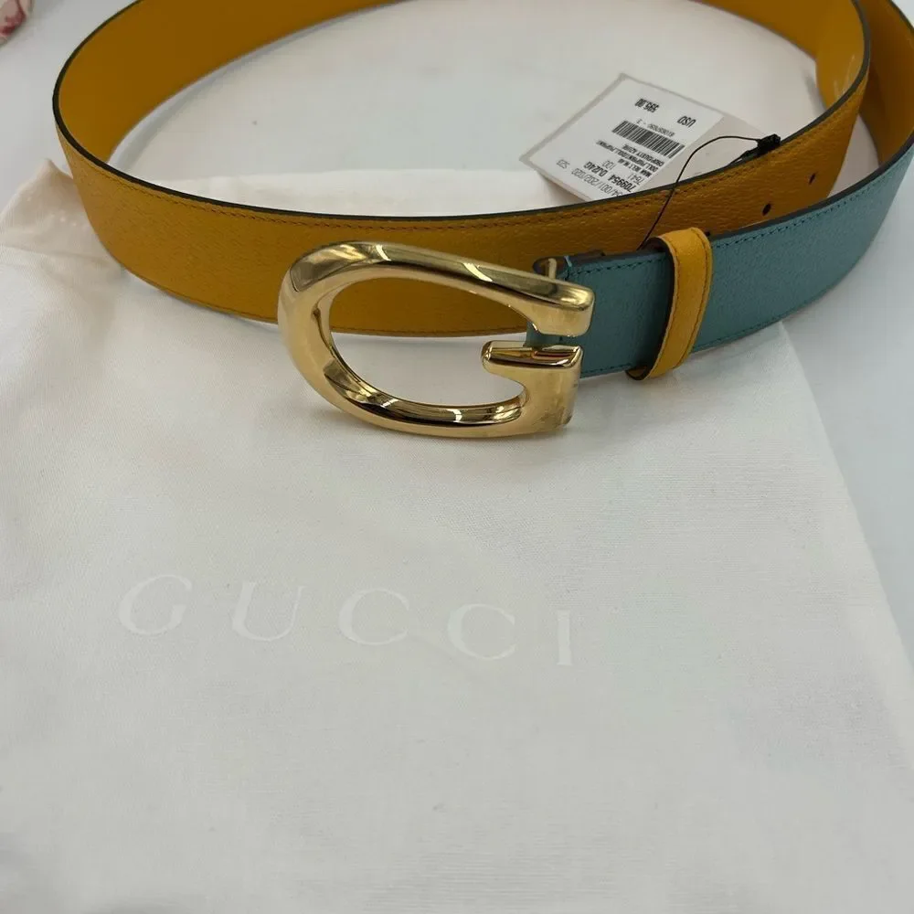 Men's Gucci, two tone, leather belt, memorable buckle size 100 cm/40 inches